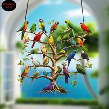 彩色鹦鹉树亚克力 2D 波西米亚风格壁挂，充满活力的鸟类节日装饰，非常适合门廊、露台、花园、客厅 - 圣帕特里克节和家居装饰、户外装饰的理想选择 | 波西米亚风格 | 亚克力艺术品，鸟类装饰 - 彩色 - 查看 7