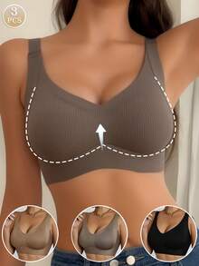 3pcs/Set Women Minimalist Casual & Comfortable Underwear, Full Cup Adjustable Support Bras To Prevent Sagging - Multicolor - View 6