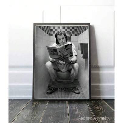 Pulp Fiction Print Toilet Scene John Travolta In 'Pulp Fiction' 1994 Wall Art Black And White Canvas Painting Premium Optional Frame ,Wall Art With Frame