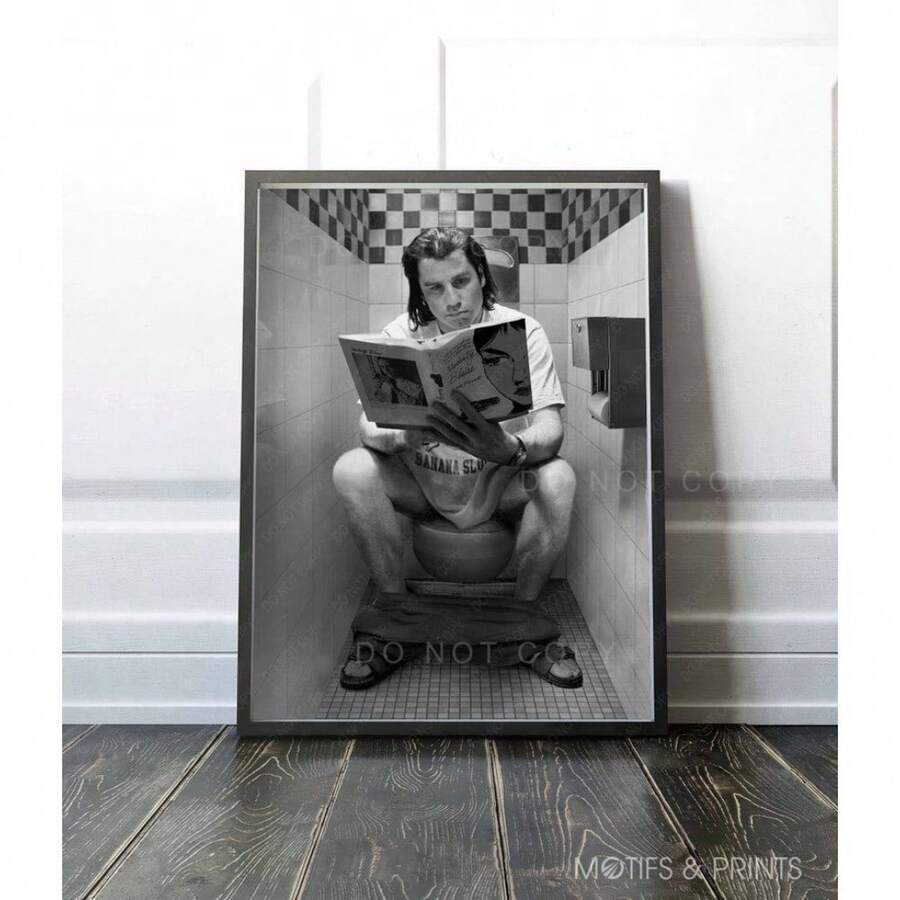 Pulp Fiction Print Toilet Scene John Travolta In 'Pulp Fiction' 1994 Wall Art Black And White Canvas Painting Premium Optional Frame ,Wall Art With Frame - Multicolor - View 1