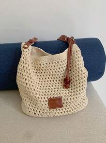 Beach Vacation Woven Tote Bag, 2025 New Hollow Out Shoulder Bag, Large Capacity Commuter Shopper Handbag