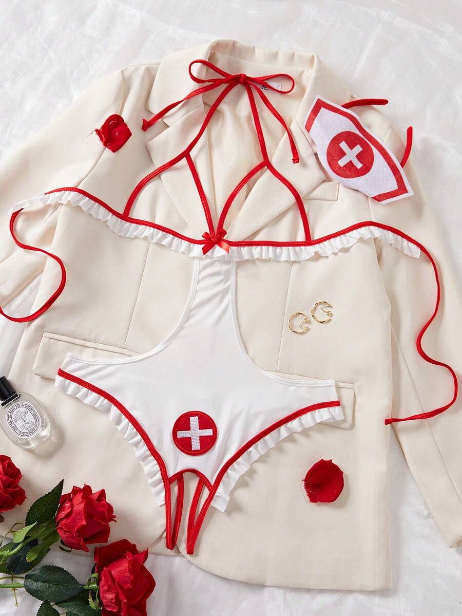 New Sexy Women's Lingerie, Wireless Hollow Cup Bodysuit, Maid/Nurse ...