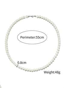 单层男士珍珠项链，圆珠不锈钢锁骨链，珍珠项链，可叠戴使用，适合日常生活、聚会、宴会等场所 - 彩色 - 查看 17