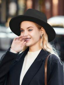 1pc Vintage Faux Wool Fedora Hat, Panama Style Wide Brim Flat Top Cap For Women & Men, Autumn/Winter