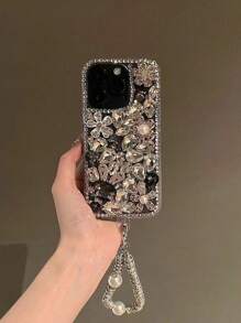 Fashionable Luxury Crystal Floral Pearl Rabbit Pearl Crystal Ring Phone Protective Case Compatible With IPhone 16 Pro Max/15 Plus, Anti-Drop Phone Case
