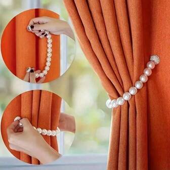 1/2pcs Modern Style Faux Pearl Magnetic Curtain Tie Backs - Polyester Strap Buckle, Exquisite Luxurious Buckle, Suitable For Home And Office Decoration, Room Decoration, Curtain Storage - Home & Living > Home Decor > Window Supplies > Curtain Decoration Accessories
