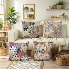 The Latest Best-Selling Spring Flower Series Pillowcase 4-Piece Set, Polyester Short Plush Sofa Cover (Without Pillow Core)