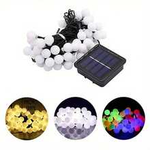 1 件太阳能圆形白球 LED 灯串，20/30/50/100/200 LED 户外花园装饰灯串，圣诞仙女花环灯，花园太阳能仙女新鲜灯，花灯，户外户外灯，适用于花园卧室派对客厅配件、房间卧室露营家居窗帘婚礼墙壁阳台
