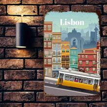 1PC Lisbon City Tin Sign, Vintage Lisbon Architecture And Tram Design, Premium Quality, Perfect For Home Decor And Travel Lovers, 8x12 Inches/ 20x30 Cm - 彩色 - 查看 7