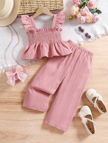 Set de 2 piezas de top de tirantes rosa y pantalones para niñas, para verano - Rosa - Ver 1