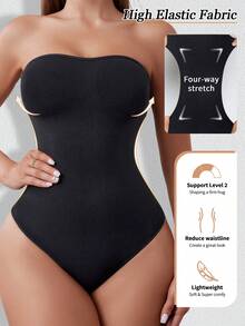 Black Thong Shapewear For Women Tummy Control Strapless Bodysuit Seamless With Button Body Suit - Black - View 4