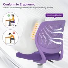 Desk Armless Chair Adjustable Middle Back Rotary Study Chair Purple - - 1 - View 5