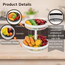 2 Tier Fruit Basket Mesh Fruit Bowl - Basket Stand Fruits Vegetables Bread Snacks (Black)-Cll - White - View 3