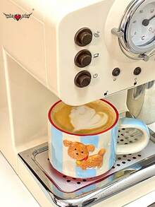 可爱手绘小狗陶瓷杯带手柄，可重复使用陶瓷咖啡杯，茶杯 - 彩色 - 查看 4