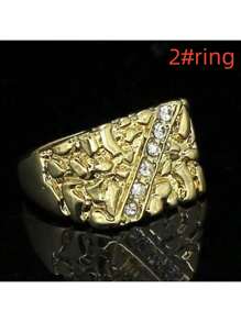 1pc Metallic Gold-Tone Minimalist Embossed Hiphop Men's Ring, Suitable For Casual Wear, Party, Event, Gift Giving