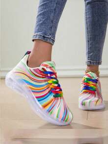 秋冬女式优质彩虹低帮系带运动鞋，女士经典舒适透气软底运动跑步鞋，适合四季休闲网球散步。时尚气垫减震运动鞋 - 彩色 - 查看 4