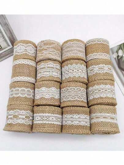 Jute Burlap Ribbon Lace Roll, Burlap Ribbon For Rustic Wedding Decoration, Vintage Lace Burlap Ribbon For Wedding Centerpieces Table Decor Party Supplies DIY Handmade Crafts,,Christmas Valentine Day,Halloween Decoration,School Supplies