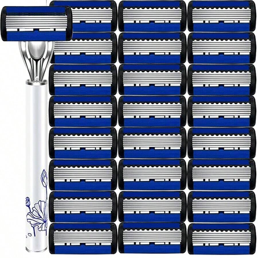 1 个手柄 + 12 个刀片 + 剃须刀收纳盒，男女手动剃须刀 6 层不锈钢脱毛剃须刀片可更换剃须刀头剃须工具，适用于男士脱毛、面部脱毛、毛发修剪器、毛发修剪器、理发用品、理发、防滑手柄，适用于个人护理和礼物 - 彩色 - 查看 1