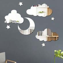 Moon, Star & Cloud Acrylic Wall Stickers, Self-Adhesive Mirror Wall Decal Art Decoration