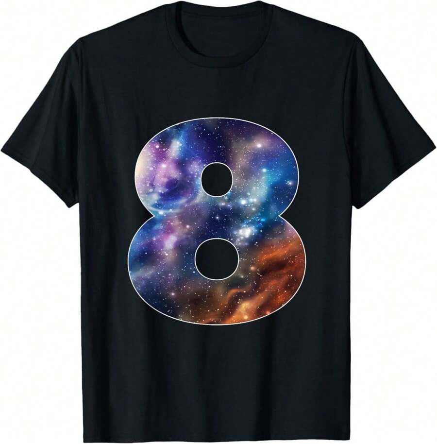 Galaxy 8 Year Old 8th Birthday Space Themed Astronaut Boy T-Shirt<AL Gifts For Dad - Black - View 1