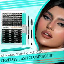 GEMERRY Lash Extension Kit Thick Lash Clusters Kit Fluffy Eyelash Clusters D Curl Eyelash Extension Kit With Lash Bond And Seal, Lash Tweezers, DIY Lash Extension Kit(80P-10-18mm) - 100D - View 7
