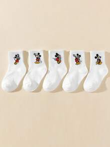 5 Paar Kindersocken Mickey Maus, atmungsaktiv, weiß, knöchelhoch, geeignet für alle Jahreszeiten, Jungen & Mädchen