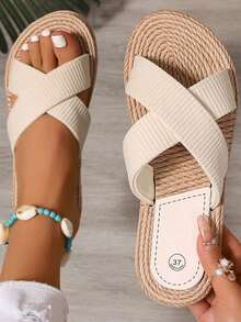 2025 Neue Sommer Frauen Flatform Slipper mit dickem Absatz, lässige, bequeme, rutschfeste Strand-/Reisesandalen, vielseitiger Kreuzriemen - Weiss - Übersicht 1