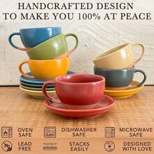 Mora Ceramic Latte Art Mug With Saucer - 10.5 Oz, Round Bottom Pours - Cafe Cups Cappuccino, Espresso, Coffee, Tea Etc - Porcelain Set Baristas, Great - Chai Latte - 紅色 - 查看 4