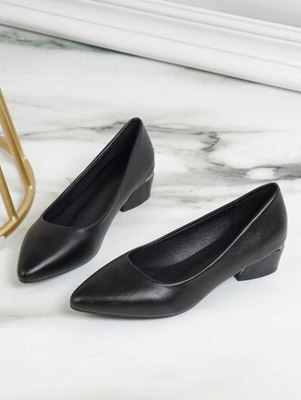 Round Toe Simple Comfortable Chunky Heel Slip-On Fashionable Flats