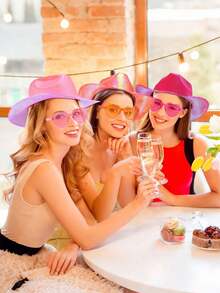 Set de 2 piezas Sombrero de vaquero holográfico con gafas de sol sin borde brillantes, set de sombrero de vaquero y gafas de sol brillantes con forma de corazón, accesorios de vaquera espacial para festivales de música, Halloween, cosplay (gafas de protección UV, diseño ligero, tema vaquero retro, props para fotos, regalos para fiestas de cumpleaños y despedida de soltera), accesorios para fiestas, graduación - Multicolor - Ver 7