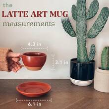 Mora Ceramic Latte Art Mug With Saucer - 10.5 Oz, Round Bottom Pours - Cafe Cups Cappuccino, Espresso, Coffee, Tea Etc - Porcelain Set Baristas, Great - Chai Latte - 紅色 - 查看 10