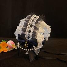 1pc Lolita Style Girl Faux Pearl Bow Lace Headband + Cute Countryside Themed Headpiece Ribbon Maid Headdress, Suits 2D Lolita Halloween