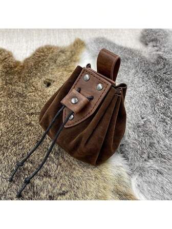 Bolsa con cordón de PU vintage estilo medieval, monedero portátil de la Edad Media, bolsa con remaches para dados para uso diario, cosplay, LARP, Ren Faire