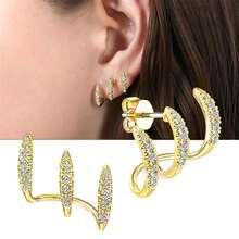 Huitan Silver Color Claws Stud Earrings With Crystal AAA CZ Stone Modern Design Fashion Versatile Accessories Women 2022 Jewelry - E2081 - 查看 2