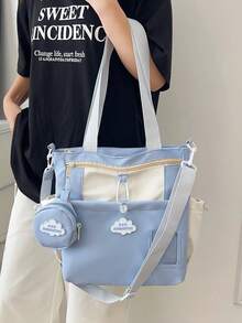 可爱女孩单肩包，大容量手提包，韩版风格，适合初高中学生 - 藍色 - 查看 8