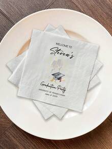 20-500pcs Custom Graduation Napkins, 3-Ply Personalized Napkins With Your Text, Class Of 2025, Disposable Beverage/Dessert Napkins For Grad Party Decor, Farewell Banquet Decor, Graduation Party Gift, Custom Cocktail Napkins - Multicolor - View 8