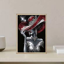 1 件优雅 5D DIY 钻石画套装 - 身着红色连衣裙的时尚女士，镶嵌闪亮圆形亚克力钻石，全钻艺术工艺品，无框壁挂装饰，适合客厅、卧室、办公室 - 理想的节日礼物，全新钻石画套装，无框架，多种规格可供选择 - 彩色 - 查看 4