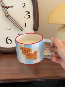 可爱手绘小狗陶瓷杯带手柄，可重复使用陶瓷咖啡杯，茶杯 - 彩色 - 查看 8