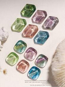 Miss Leia 6件装15ml夏日闪光彩色激光猫眼凝胶指甲油新款美白高密度绿紫蓝棕磁性指甲油流行色凝胶清漆初学者美甲套装半永久可浸泡UV LED固化适用于美容院美甲店DIY居家度假旅行女士礼物美甲设计 - 彩色 - 查看 3