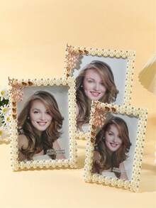1/2pcs Elegant Faux Pearl Photo Frame, 3"/6"/7"/8"/10" Size, Made Of Gorgeous ABS Plastic Material, Suitable For Room, Bedroom, Office Picture Display Shelf, Home Decor (Random Inner Paper) - Pearl Color - View 4