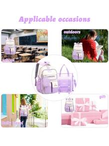 2Pcs/Set Large - Capacity Girls' Backpack With Teddy Bear Print & Portable Handbag, Coin Purse. Student Backpack Fits 15.6 - Inch Laptop, Multi - Functional Pockets. Ideal For Outdoor Travel, Back - To - School, School Trips & Daily Use