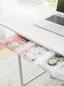 1pc Small Under-Desk Hidden Drawer Storage Box, Large Capacity Organizer To Keep Desktop Tidy, For Stationery, Cosmetic Tools, Kitchen Supplies - Grey - View 5