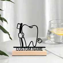1pc Romantic Personalized Custom Text Tooth Metal Art With Wooden Base Tabletop Decoration Parisian Desk Art With Wooden Base, Zen Desk Decor With Wooden Base, Ideal For Meditation Spaces, Spa, Asian-Inspired Rooms Perfect For Travel Lovers, Office