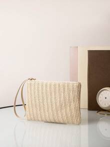 Straw Clutch Purse For Women - Apricot - View 7