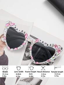 一副女士心形时尚眼镜，镶嵌人造珍珠，新娘配饰，夏季派对及婚礼用品，流行款式 - 彩色 - 查看 4