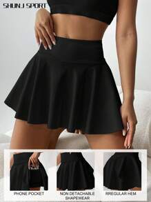 High Waist White Tennis Skirt Pants 2 In 1 Anti-Flashing Golf Badminton Fitness Skirt, Summer Sports Skirt With Pockets For Yoga, Outdoor Running Exercise, New Women Skirt Pants