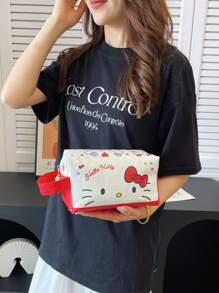 Sanrio 1 pezzo Borsa trucco di grande capacità di Hello Kitty - Organizer da viaggio portatile, ipoallergenico in nylon, con disegno cartoonesco vibrante, ideale per cosmetici e articoli di cartoleria, perfetto regalo di compleanno