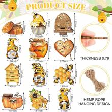 12pcs/24pc/36pc Wooden Bee Decor, Yellow Flower Wooden Hanging Ornaments, Summer Tree Decorations, Sunflower Theme Party Decor; Wooden Flower Decorations Can Be Hung On Christmas Trees, Ceilings, Windows, Doors, Fireplaces, Etc.