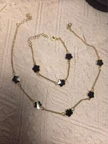 1 Set Metallic Floral Bracelet & Necklace - Black - View 7