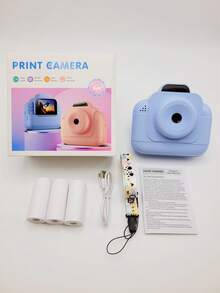1 Pezzo Fotocamera istantanea per bambini, Schermo HD da 2,4", Zoom digitale 16X, Video 1080P, Lettore MP3, 20 cornici e 5 filtri, 4 effetti specchio, 3 rotoli di carta per stampa inclusi, Ricarica USB Type-C, Dotata di cordino per fotocamera, Graffiti personalizzati divertenti, Batteria ad alta capacità da 1300mAh